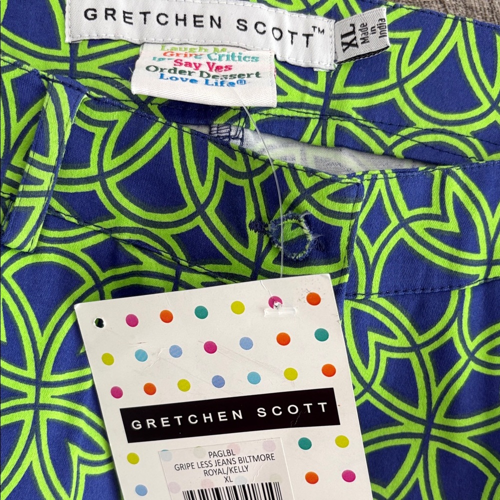 NWT Gretchen Scott Designs Blue and Green Patterned Pants - Picture 2 of 9